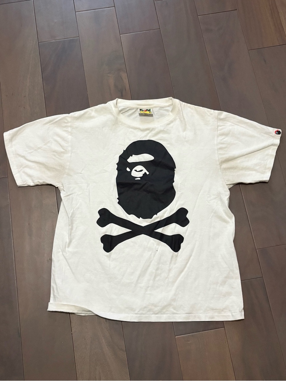 Bape White T-Shirt with Black Ape Head and Crossbones Graphic
